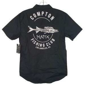 Matix Compton Fishing Club Shirt Mens Size S Black Short Sleeve Button Up Pocket
